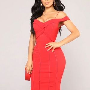 Fashion Nova Maia Off Shoulder Dress Red (Size S)